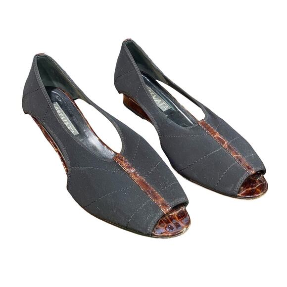 Prevata Black Peep Toe Low Heels Sz 10C - Picture 1 of 10